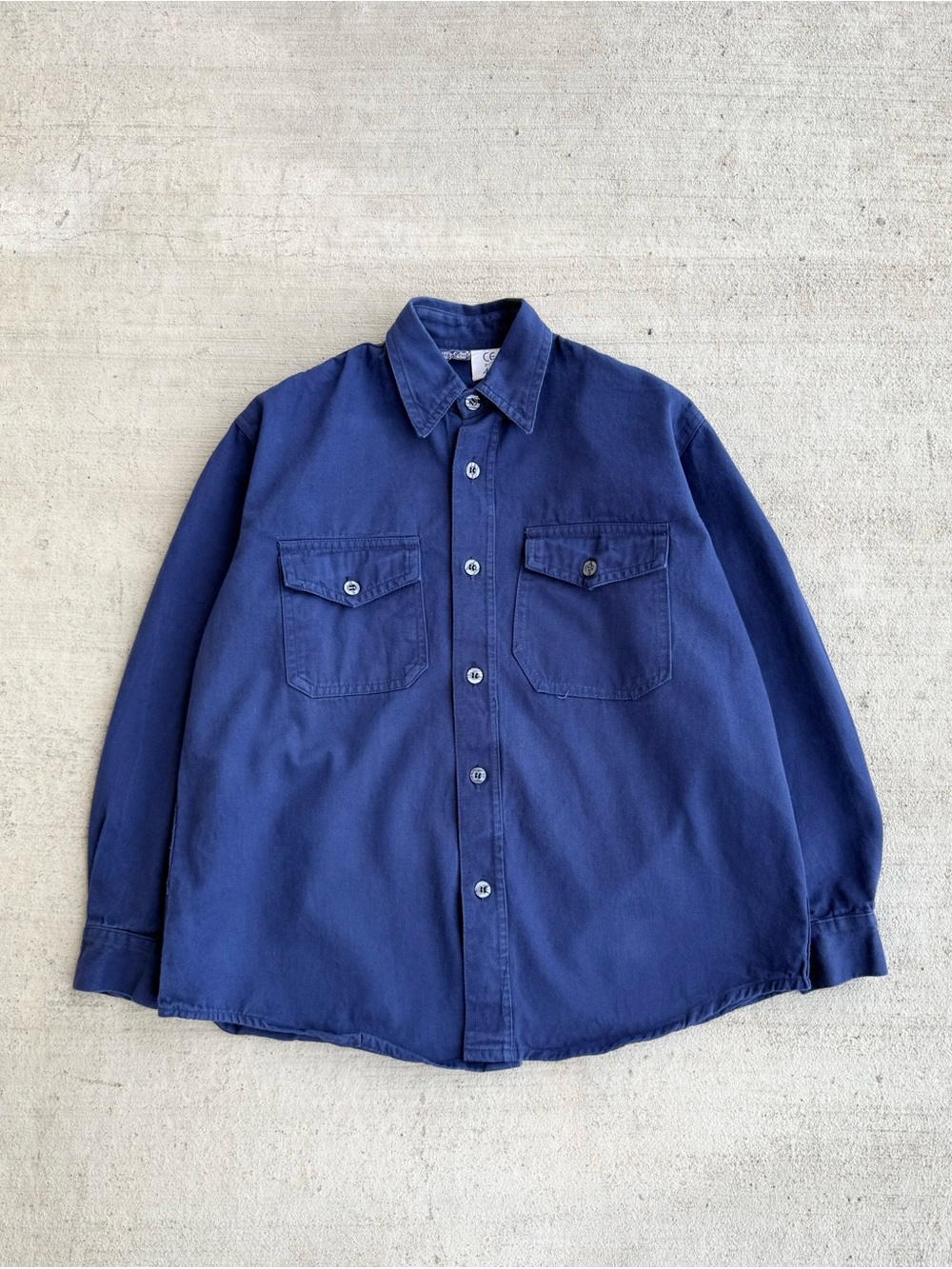Vintage 80s 90s Euro French Chore Style Cotton Twill Blue Overshirt